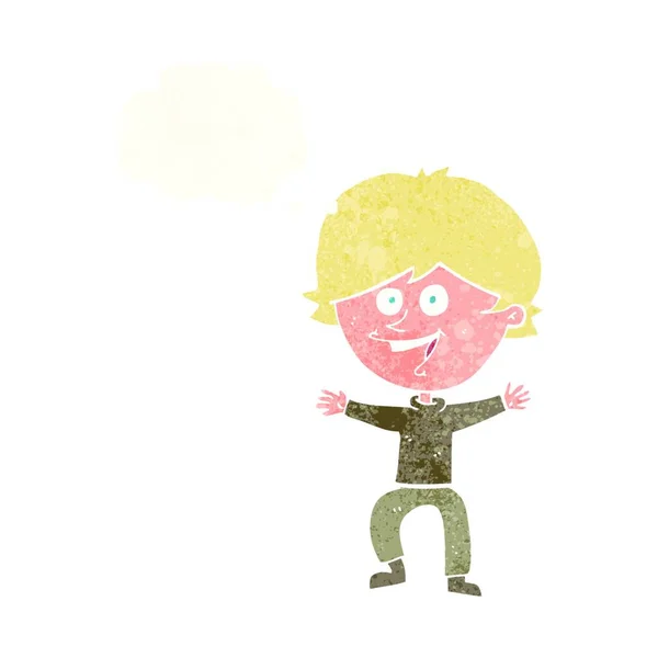 Dibujos Animados Niño Feliz Riendo Con Burbuja Pensamiento — Vector de stock