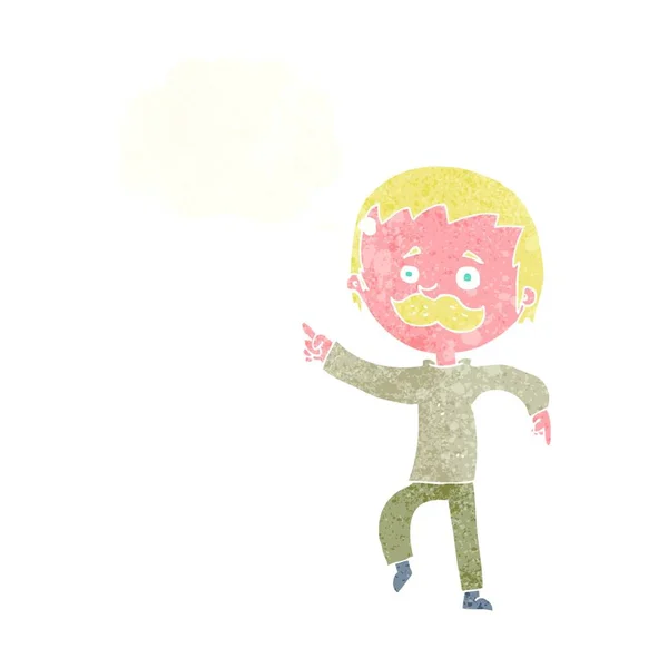 Dessin Animé Homme Avec Moustache Pointant Avec Bulle Pensée — Image vectorielle