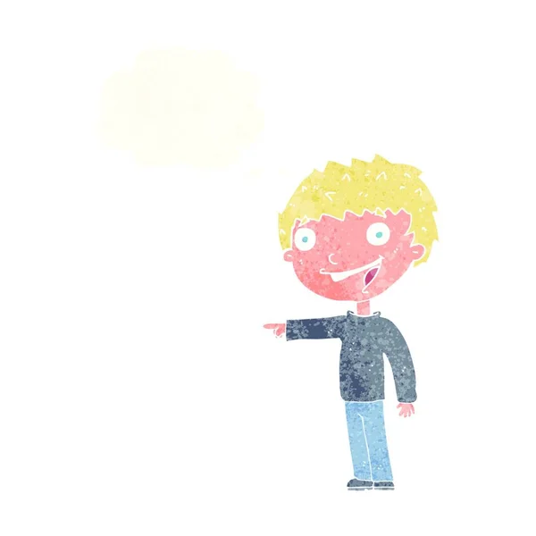 Karikatur Glücklicher Junge Lacht Mit Gedankenblase — Stockvektor