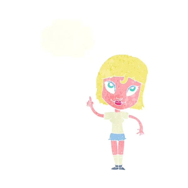 Femme Dessin Animé Avec Idée Avec Bulle Pensée — Image vectorielle