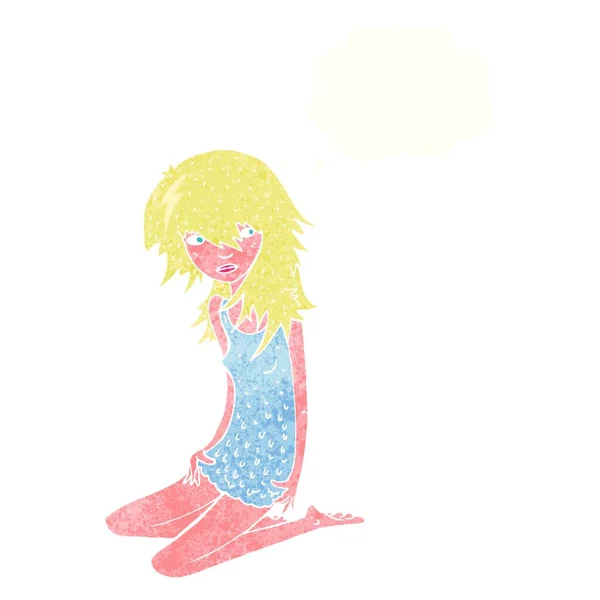 Καρτούν Όμορφο Κορίτσι Φούσκα Σκέψης — Διανυσματικό Αρχείο