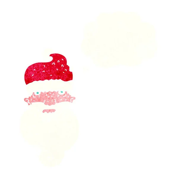 Tecknad Grim Santa Ansikte Med Tanke Bubbla — Stock vektor