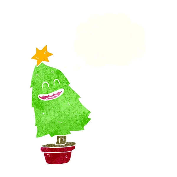 Dessin Animé Dansant Arbre Noël Avec Bulle Pensée — Image vectorielle