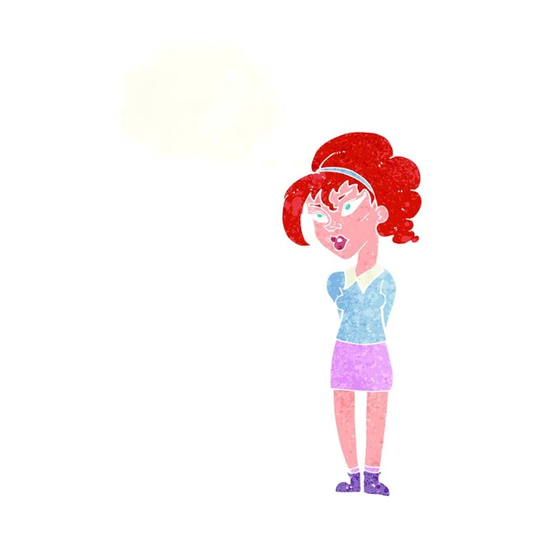 Dessin Animé Jolie Fille Tête Basculante Avec Bulle Pensée — Image vectorielle