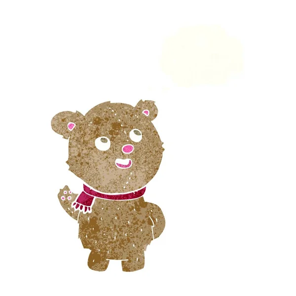 Cartoon Niedlicher Teddybär Mit Schal Mit Gedankenblase — Stockvektor
