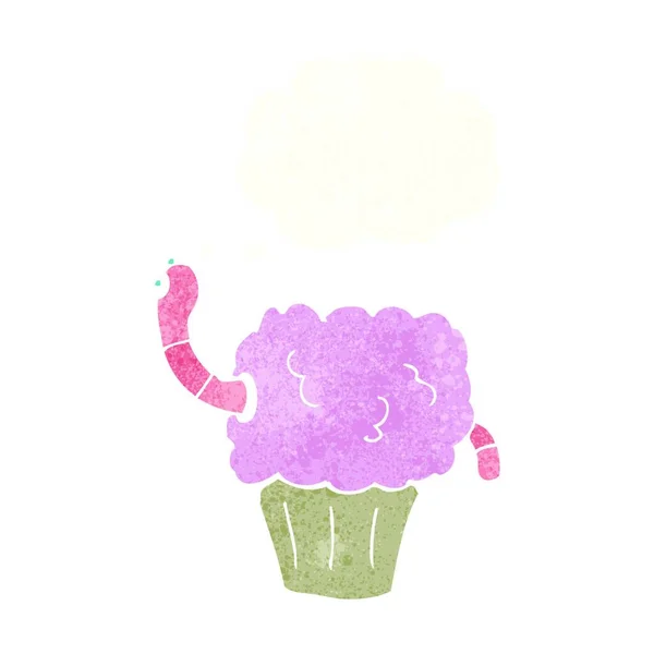 Verme Cartone Animato Cupcake Con Bolla Pensiero — Vettoriale Stock