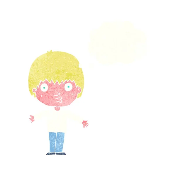 Karikatur Verblüfft Junge Mit Gedankenblase — Stockvektor