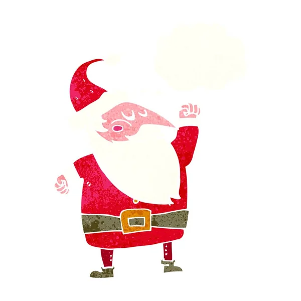 Dessin Animé Père Noël Claus Punching Air Avec Bulle Pensée — Image vectorielle