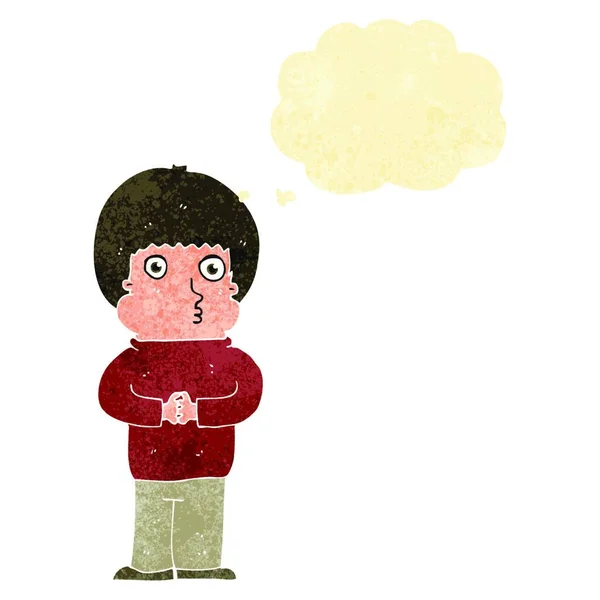 Karikatur Schüchterner Junge Mit Gedankenblase — Stockvektor