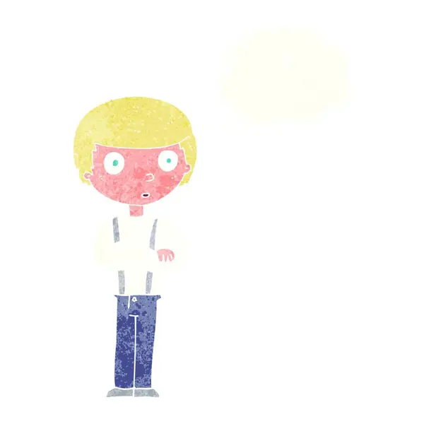 Karikatur Starrt Junge Mit Gedankenblase — Stockvektor