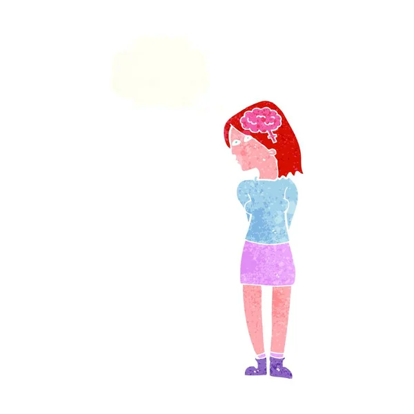 思考バブルを持つ漫画の頭脳の女性 — ストックベクタ