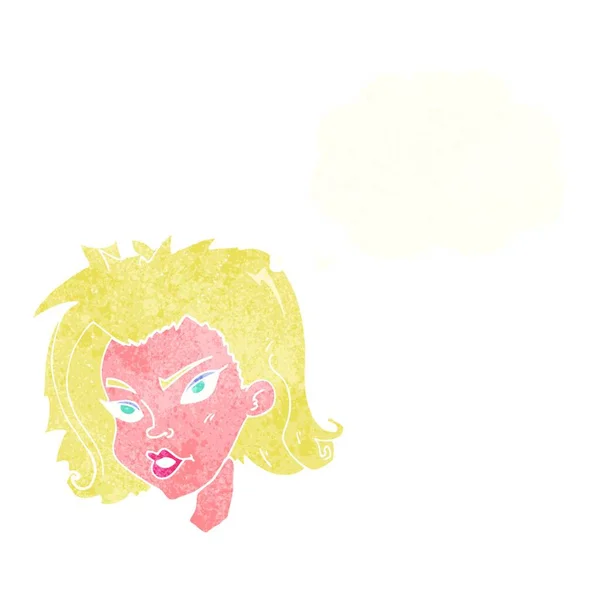 Tecknade Kvinnliga Ansikte Med Tankebubbla — Stock vektor