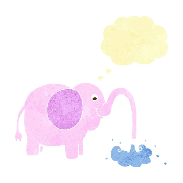 Elefante Dibujos Animados Chorreando Agua Con Burbuja Pensamiento — Vector de stock