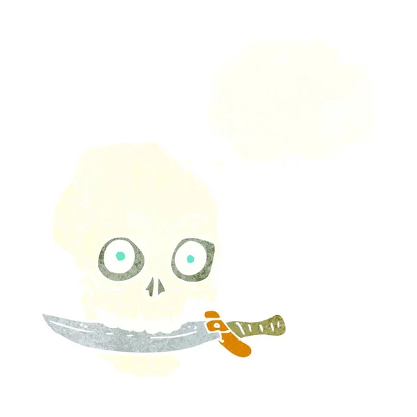 Kreslená Pirátská Lebka Nožem Zubech Myšlenkovou Bublinou — Stockový vektor
