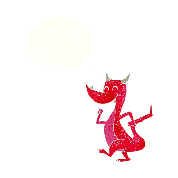 Desenho Animado Dragão Feliz Com Bolha Pensamento — Vetor de Stock