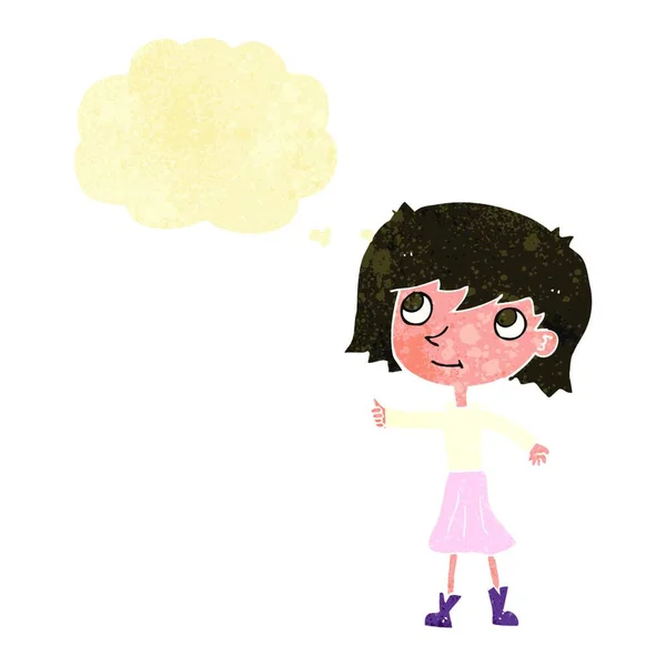 Karikatur Glückliches Mädchen Mit Gedankenblase — Stockvektor