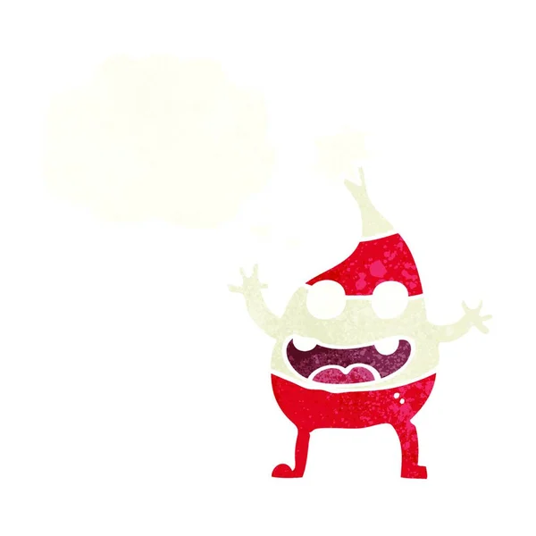 Tecknad Rolig Jul Varelse Med Tanke Bubbla — Stock vektor