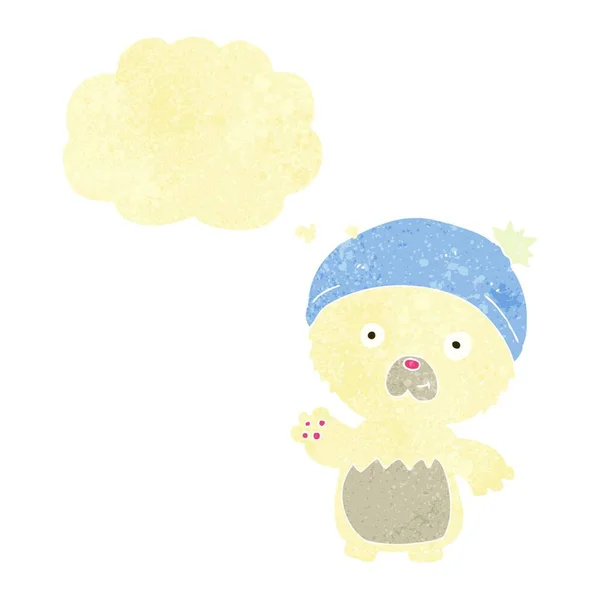 Kartun Cute Teddy Bear Hat Thought Bubble - Stok Vektor