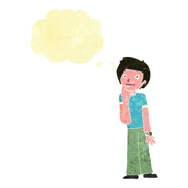 Cartoon Junge Fragt Sich Mit Gedankenblase — Stockvektor