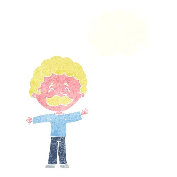 Karikatur Junge Mit Schnurrbart Mit Gedankenblase — Stockvektor