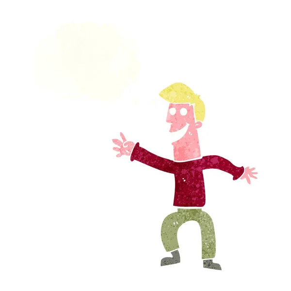 Cartoon Glücklicher Mann Tanzt Mit Gedankenblase — Stockvektor