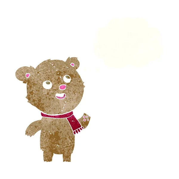 Cartoon Teddybär Trägt Schal Mit Gedankenblase — Stockvektor