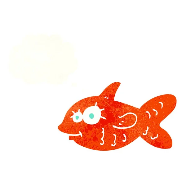 Cartone Animato Felice Pesce Rosso Con Bolla Pensiero — Vettoriale Stock