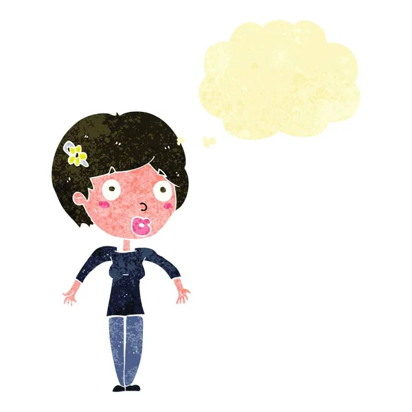 Cartoon Shocked Woman Thought Bubble — Stock Vector