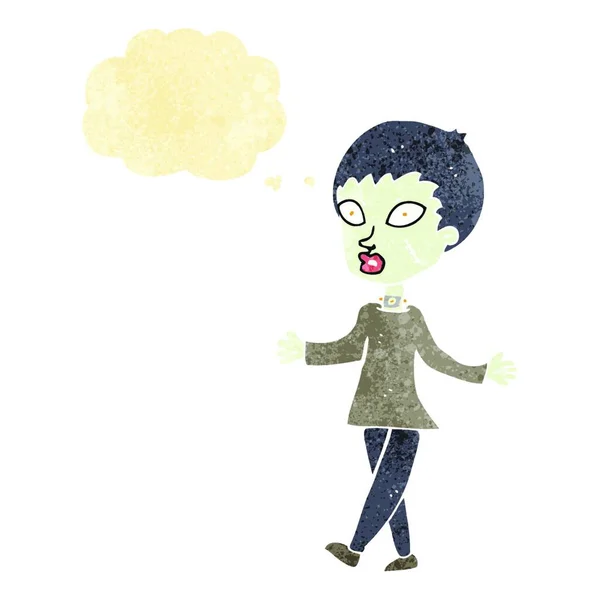 Karikatur Halloween Zombie Frau Mit Gedankenblase — Stockvektor