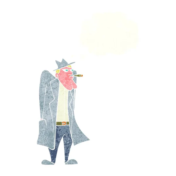 Dessin Animé Homme Chapeau Trench Coat Avec Bulle Pensée — Image vectorielle