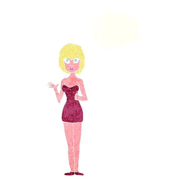 Cartoon Mulher Confusa Vestido Cocktail Com Bolha Pensamento —  Vetores de Stock