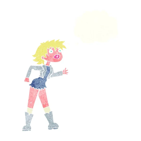 考えバブルと革のジャケットの漫画の女の子 — ストックベクタ