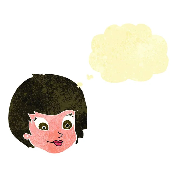 Karikatur Weibliches Gesicht Mit Gedankenblase — Stockvektor