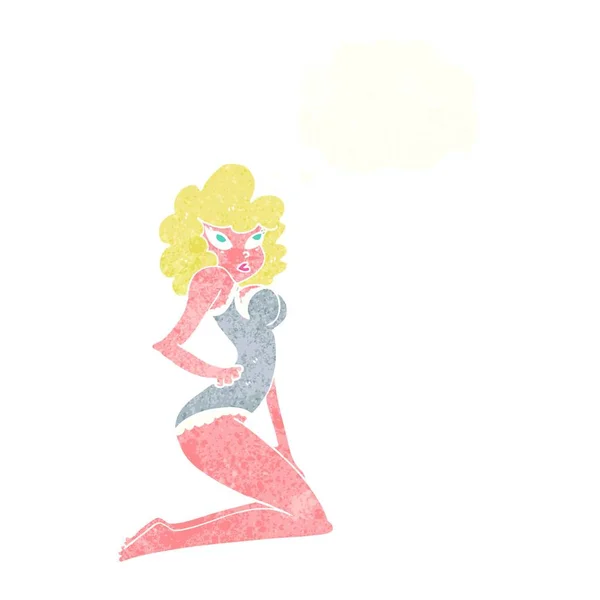 Dibujos Animados Pin Mujer Con Burbuja Pensamiento — Vector de stock