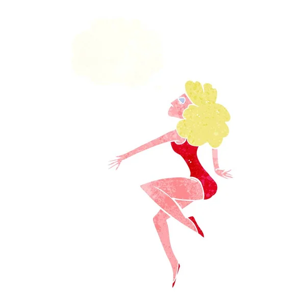 思考バブルを持つ漫画ダンスの女性 — ストックベクタ