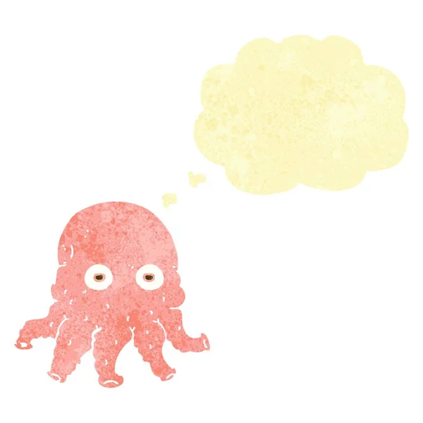 Cartone Animato Faccia Calamaro Alieno Con Bolla Pensiero — Vettoriale Stock