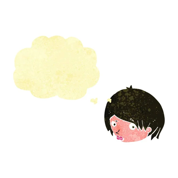 Caricatura Cara Femenina Con Ceja Levantada Con Burbuja Del Pensamiento — Archivo Imágenes Vectoriales