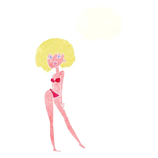 Femme Dessin Animé Bikini Avec Bulle Pensée — Image vectorielle