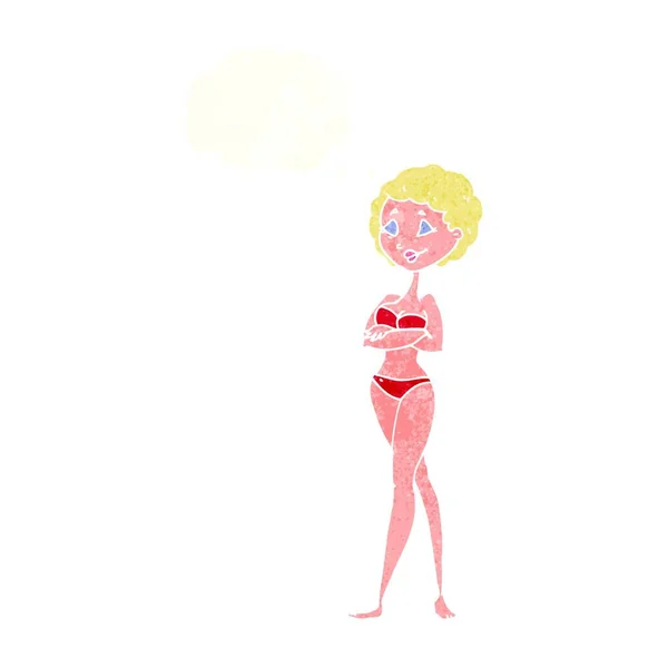 Dibujos Animados Mujer Retro Bikini Con Burbuja Pensamiento — Archivo Imágenes Vectoriales