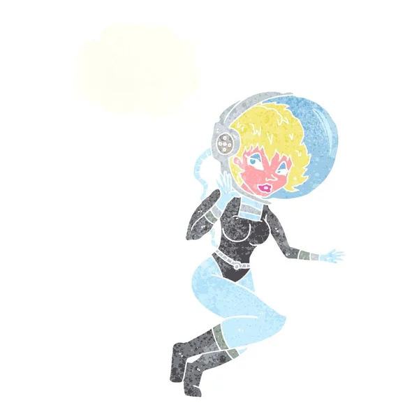 Mujer Espacio Dibujos Animados Con Burbuja Pensamiento — Archivo Imágenes Vectoriales
