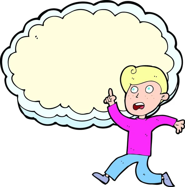 Caricatura Corriendo Chico Delante Idea Nube Con Espacio Para Texto — Vector de stock