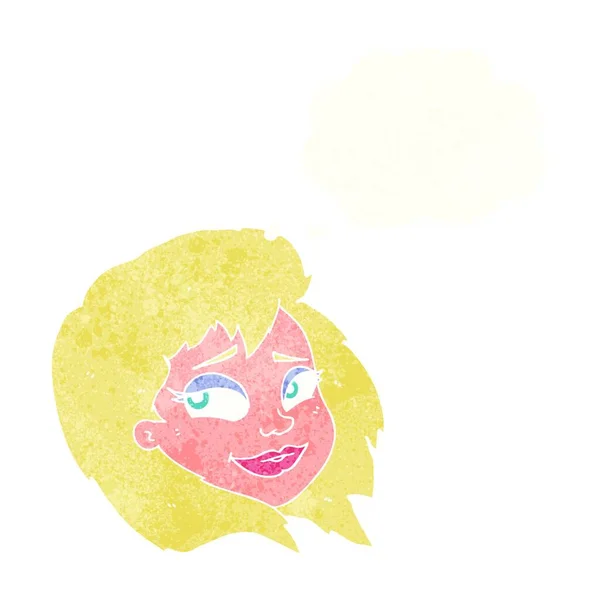 Kreslený Šťastný Ženský Obličej Myšlenkovou Bublinou — Stockový vektor