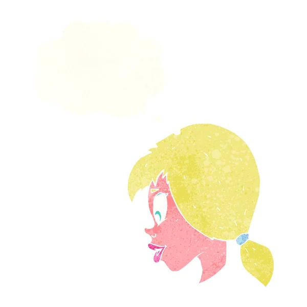 卡通漂亮女性面对思想泡泡 — 图库矢量图片