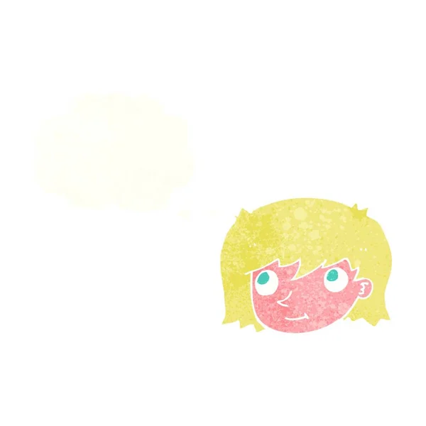 Tecknade Kvinnliga Ansikte Med Tankebubbla — Stock vektor