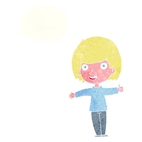 Dibujos Animados Mujer Feliz Con Burbuja Pensamiento — Vector de stock