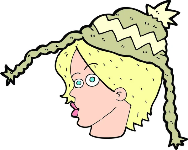 Dessin Animé Femme Portant Chapeau Hiver — Image vectorielle