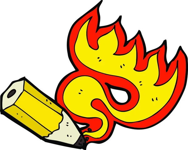 Cartoon Red Hot Pencil Flaming — Stock Vector