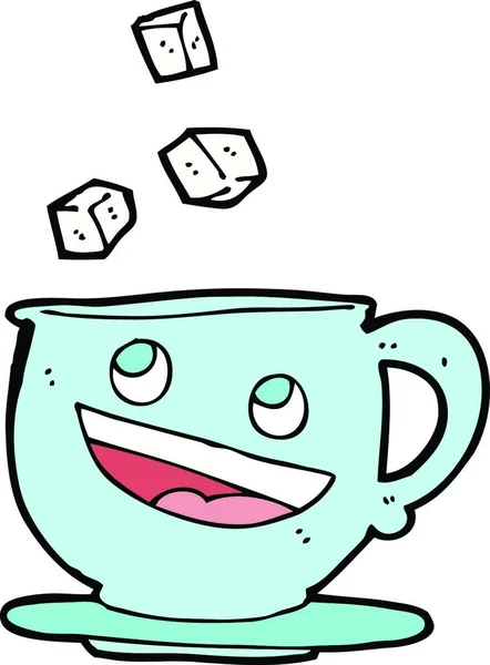 Caricatura Caroços Açúcar Caindo Xícara Chá —  Vetores de Stock