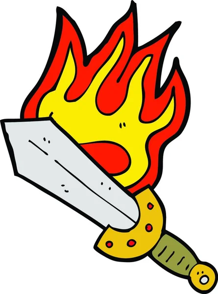 Cartoon Flammendes Schwert Illustration Auf Weißem Hintergrund — Stockvektor