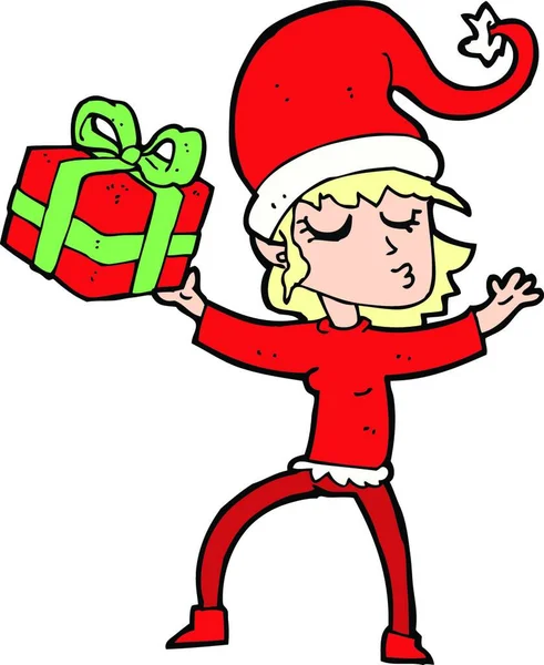 Cartoon Santa Girl Illustration Auf Weißem Hintergrund — Stockvektor